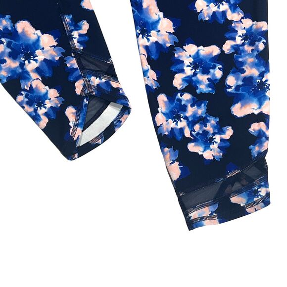 Old Navy Active Workout Leggings Blue Floral Pattern Women's Size XL - Picture 4 of 9